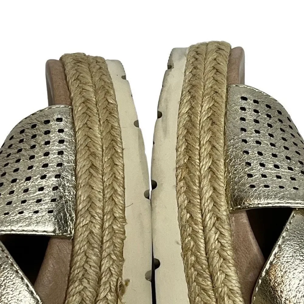 Earth modena marigold gold leather espadrille wedges size 7